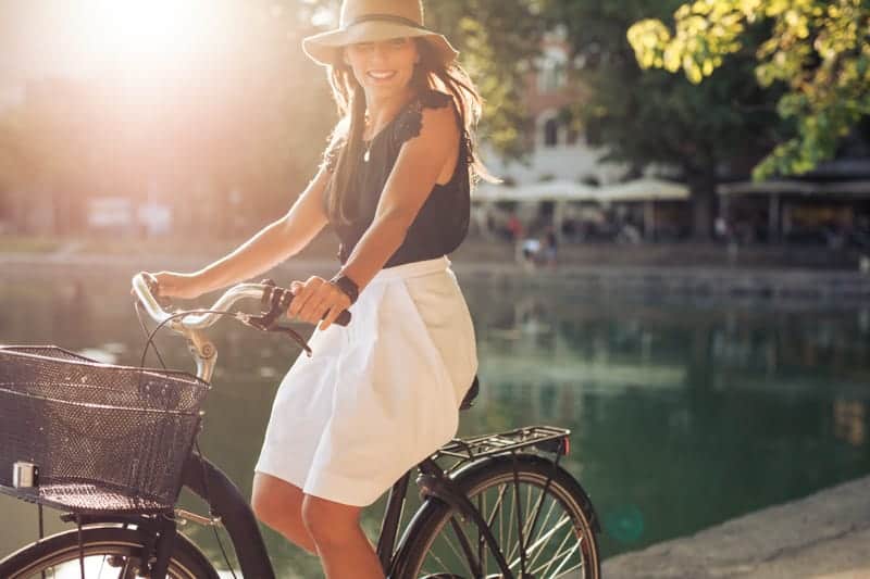 Lady on a bicycle in Amsterdam