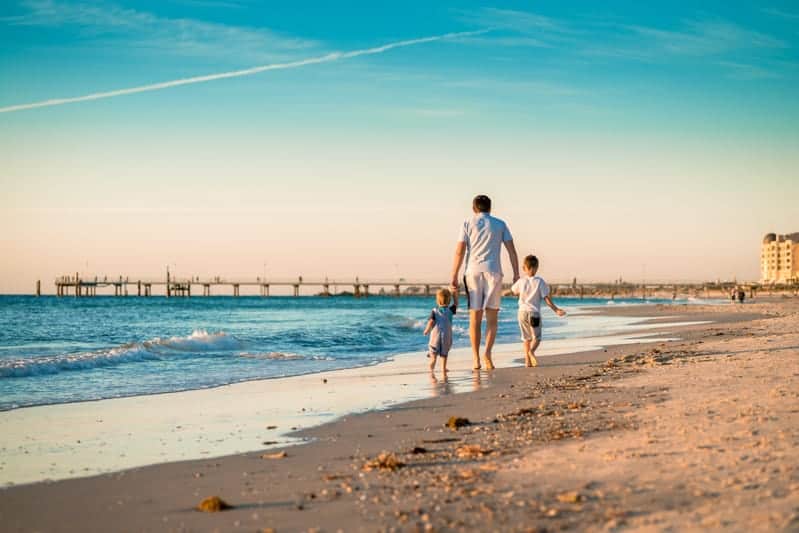 A family on the beach enjoying their passive income visas