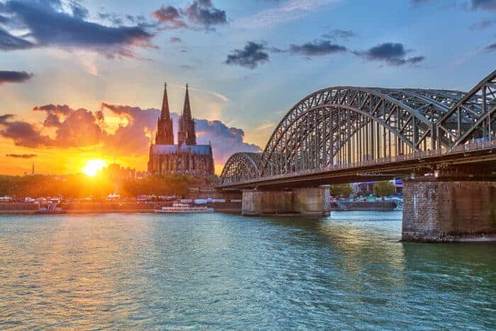 View on Cologne at sunset.  A city in Germany