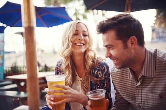 A couple in a beer garden in Germany