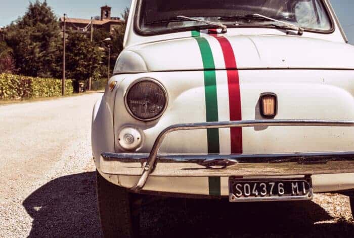 The perfect car for living in Italy - a Fiat in the Italian colors.