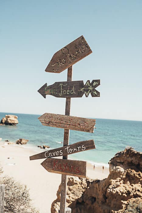 Signposts on the beach in Portugal