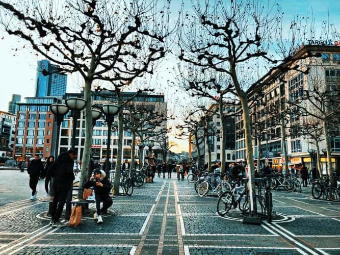 A city scene in Frankfurt, a German city