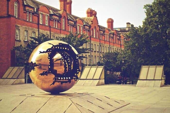 A sculpture outside buidlings in Dublin, Ireland