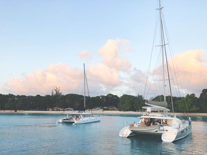 Sailing boats on a beach in Barbados