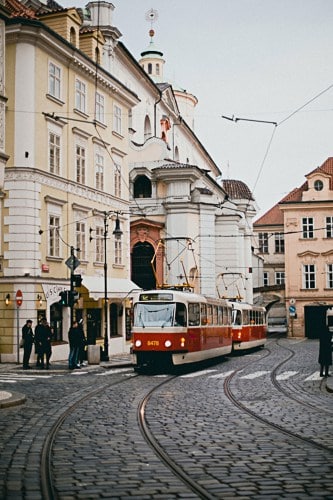 The trams in Prague, Czechia