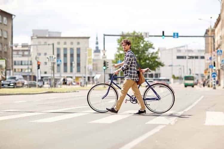 Man crossing street in Talinn, Estonia