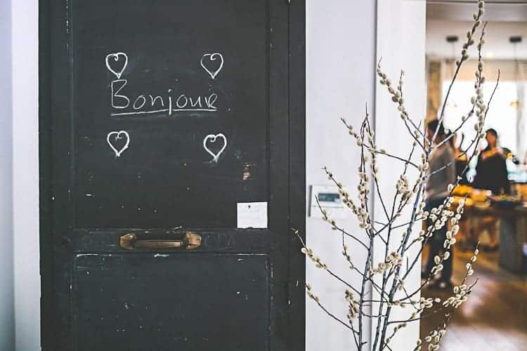 Entrance to a French restaurant