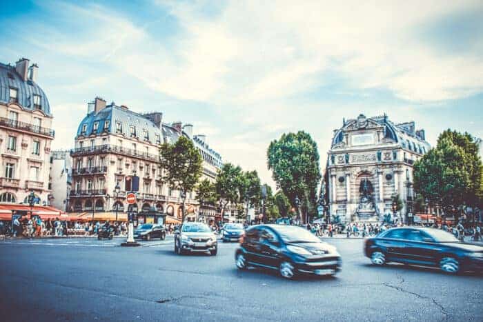 A scene of cars in a French road