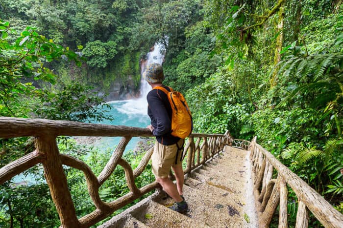 Hiking in green tropical jungle, Costa Rica, Central America