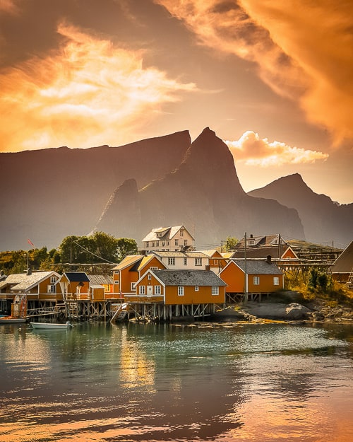 Nowegian houses in sunset