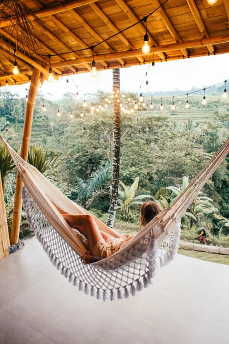 A lady in a hammock in Panama or Costa Rica.