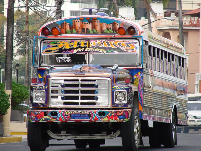 A typical colourful bus in Panama