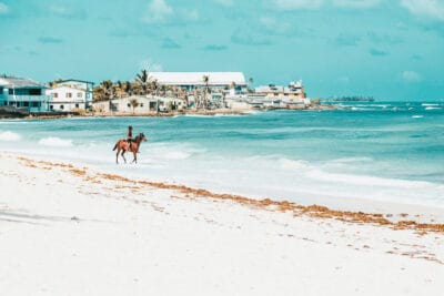 A person on a horse on the beautiful white sands of Anguilla