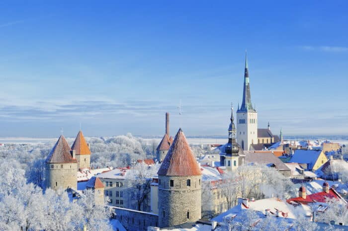 A winter view over Estonia buildings