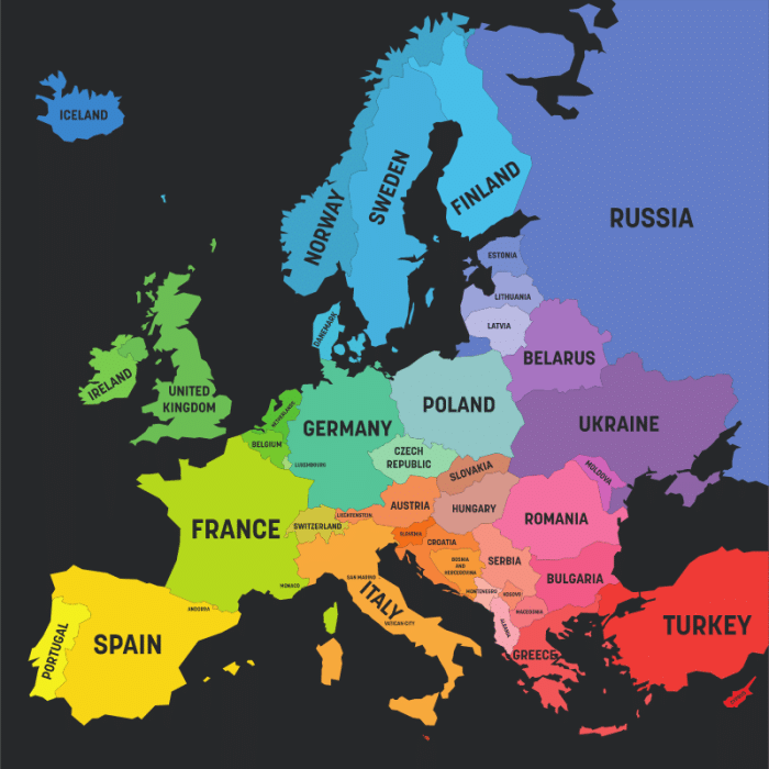 Map of all of the countries in Europe