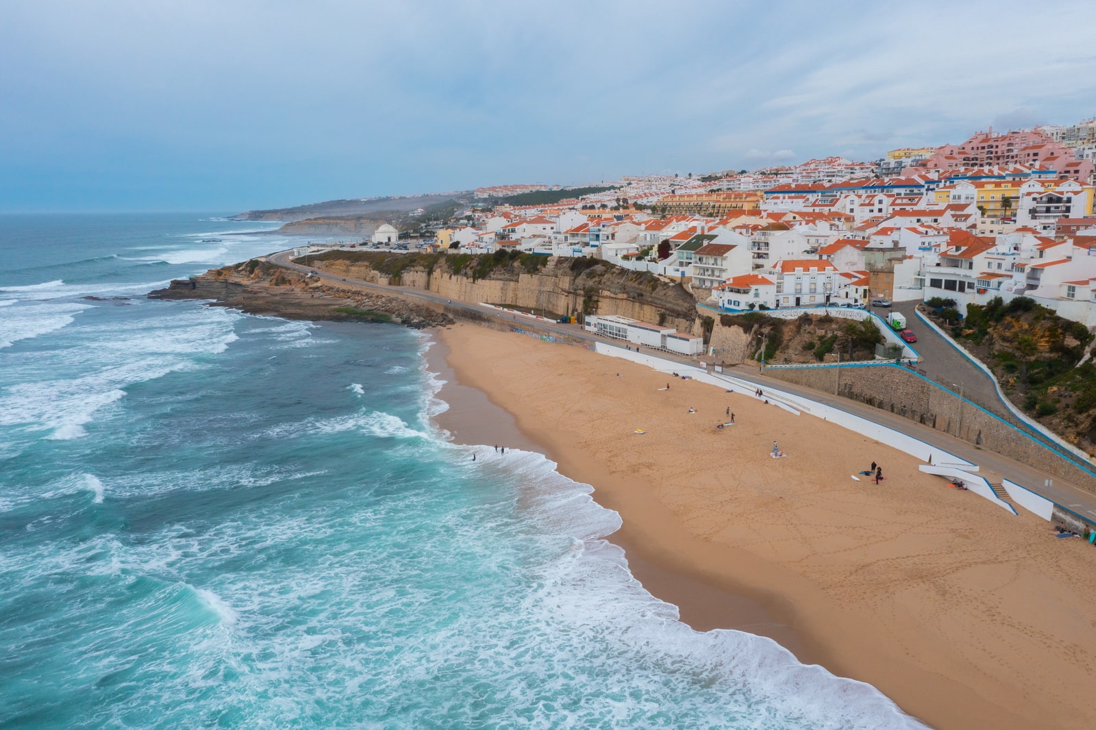 Praia del norte coast and white houses in Portugal